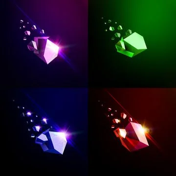 Falling beauty stone, collapsing asteroid, vector 3D illustration. Isolated 스톡 일러스트