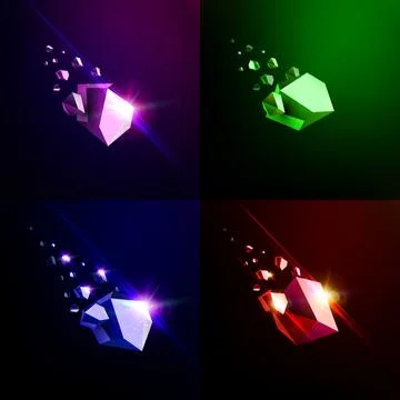 Falling beauty stone, collapsing asteroid, vector 3D illustration. Isolated 스톡 일러스트