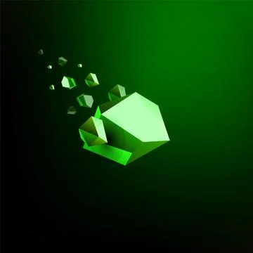 Falling beauty stone, Emerald, space debris, green collapsing asteroid, vector Stock Illustration