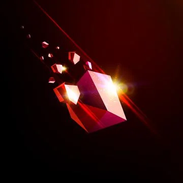 Falling beauty stone, ruby, space debris, red collapsing asteroid, vector 3D Stock Illustration