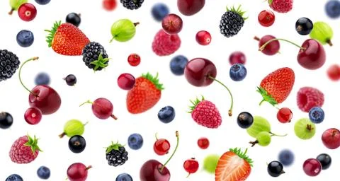 Falling berries pattern isolated on white background Stock Photos