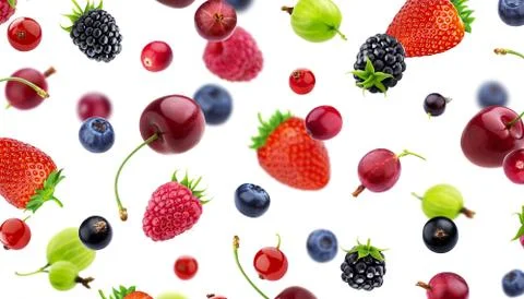 Falling berries pattern isolated on white background Foto stock