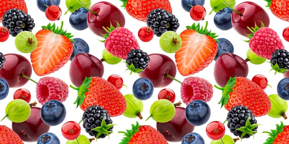 Falling berries seamless pattern isolated on white background Stock Photos