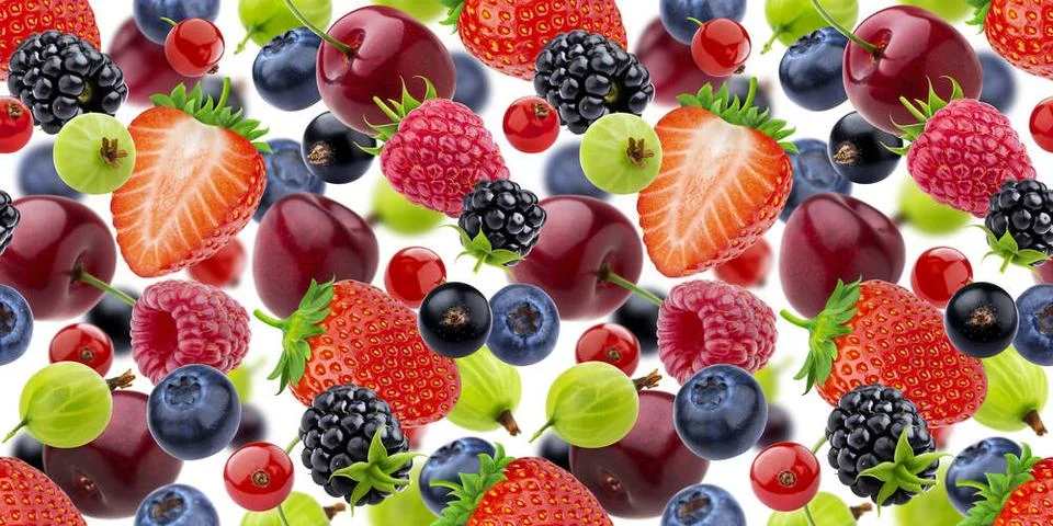Falling berries seamless pattern isolated on white background Falling berr... Stock Photos