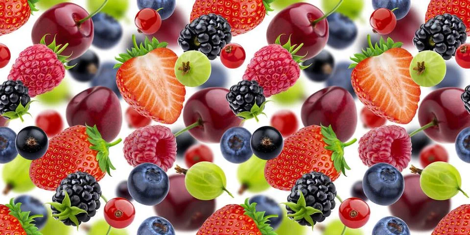 Falling berries seamless pattern isolated on white background Falling berr... Stock Photos