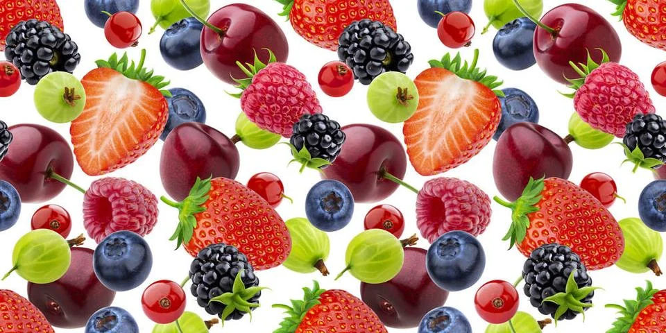 Falling berries seamless pattern isolated on white background Falling berr... Stock Photos