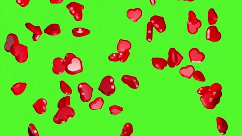 Falling big red hearts on a chroma key background. Rain from hearts. Stock Footage 220955959