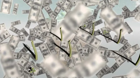 Falling bills starting cascade, exposing brown box while green shoots sprouting 動画素材 338356273