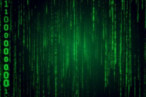 Falling binary code in the matrix style in the technological space 3d illustr Stock Illustration