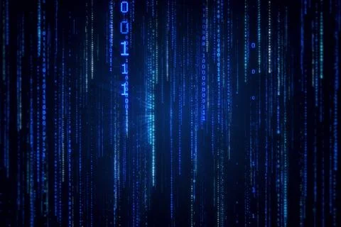 Falling binary code in the matrix style in the technological space 3d illustr Stock Illustration