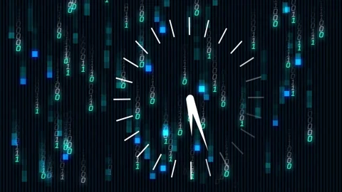 Falling binary digits starting clock outline appearing, face forming, drifting 動画素材 312240533