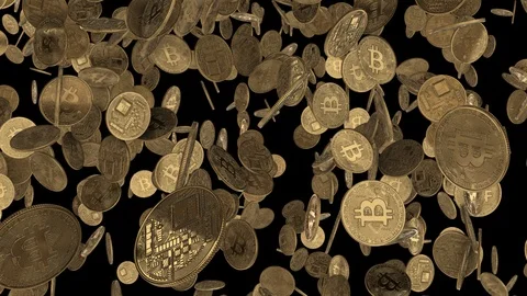 Falling bitcoin on alpha channel Stock Footage