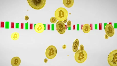 Falling Bitcoin Coins with Trading Chart Background Stock Footage 328172132