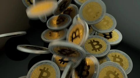 Falling Bitcoin crypto currency coins Stock Footage 88697586