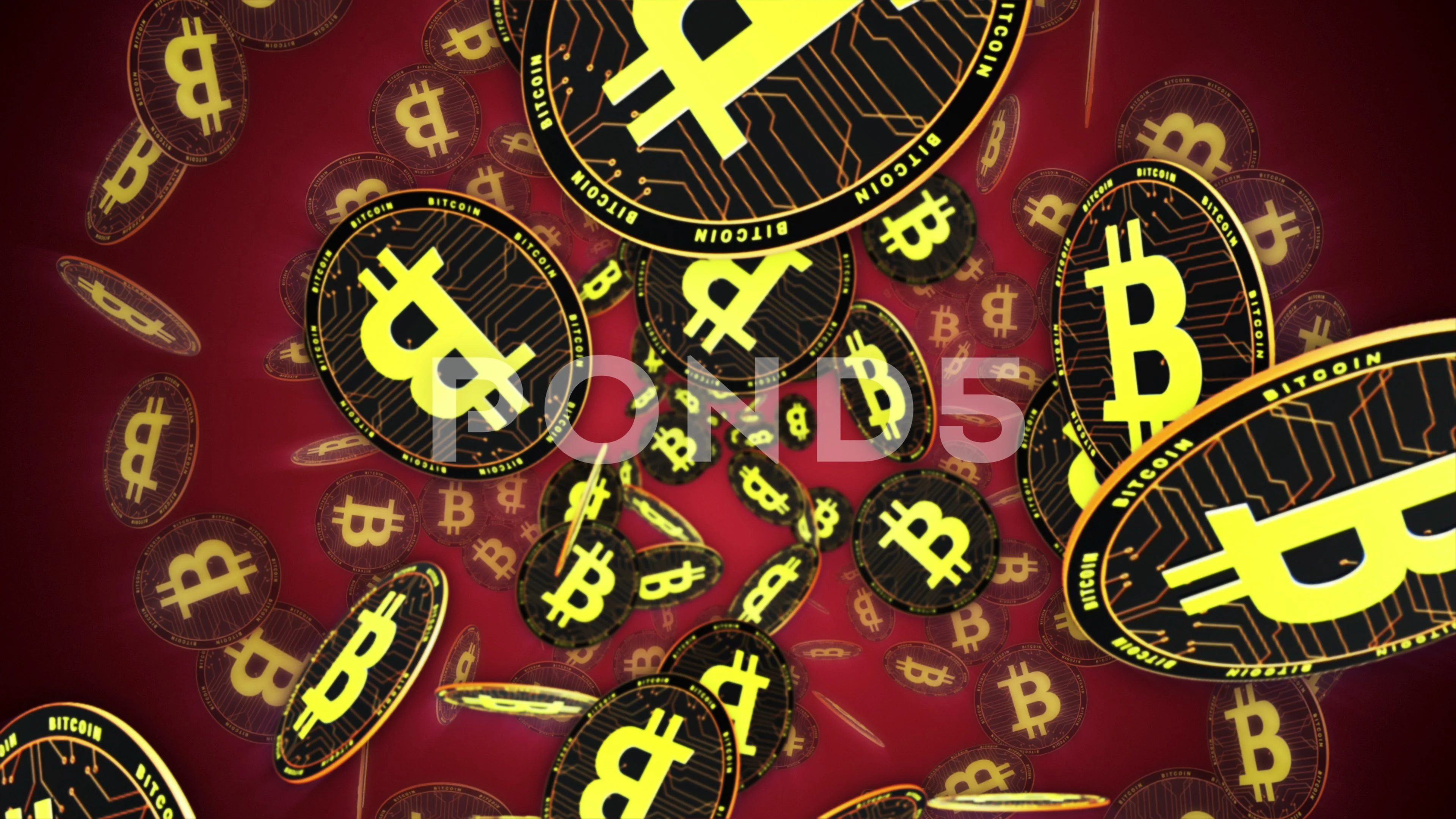 Falling BITCOIN Cryptocurrency, Coins Animation, Background