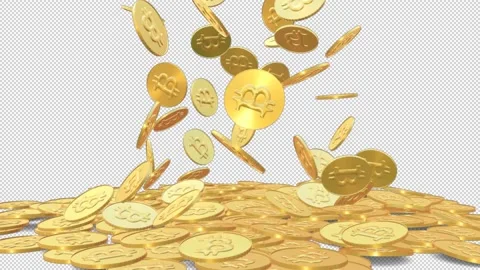 Falling bitcoin gold coins - 3d render looped with alpha channel. Stock Footage 167531865