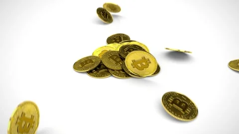 Falling Bitcoin Golden Coins Stock Footage 289990262