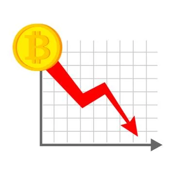 Falling bitcoin graph. Decrease in Cryptocurrency. Virtual money. Vector illu Illustrazione stock