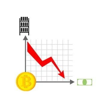 Falling bitcoin graph. Decrease in Cryptocurrency. Virtual money. Vector illu 库存插图