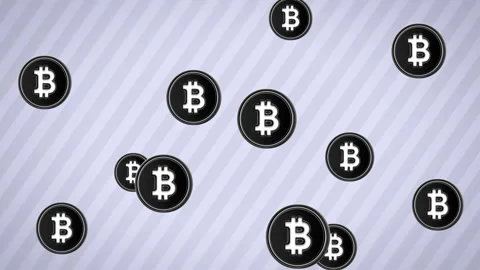 Falling bitcoin icons. Looping. Alpha channel. Video stock 87092215
