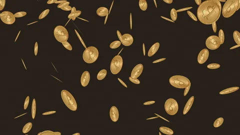 Falling Bitcoin symbol on the dark brown background Stock Footage 85680254