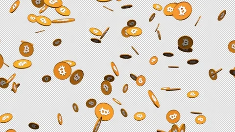 Falling bitcoins – 3d render, 60fps, looped with alpha channel. Stock Footage 270297924