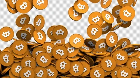 Falling bitcoins – 3d render with alpha channel. Stock Footage 267011672