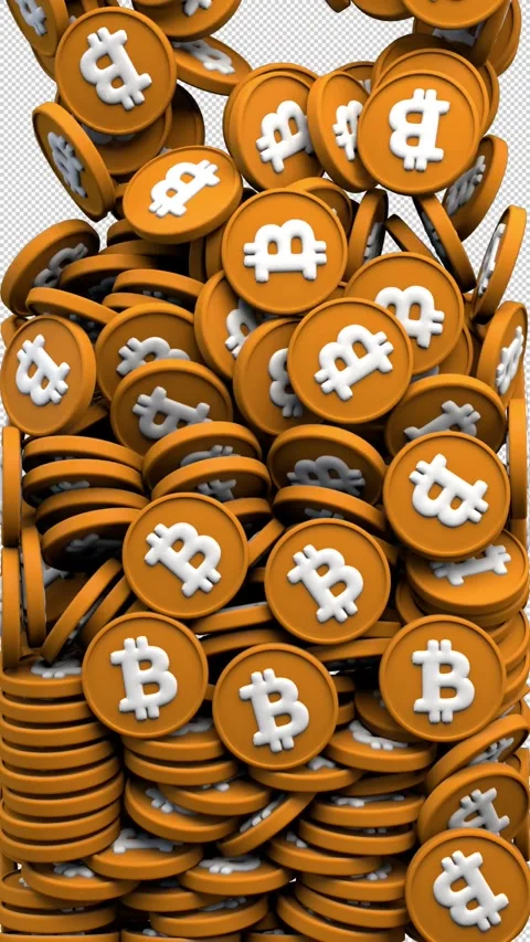Falling bitcoins transition – 3d render with alpha channel. Stock Footage 275892130
