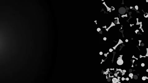 Falling black chess 3D Loop animation of black chess pieces filling screen Stock Footage 186760481