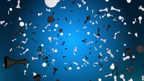 Falling black chess 3D Loop animation of black chess pieces filling screen Stock Footage 186798065