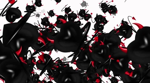 Falling black devils hearts with horns and tail on white Stock Footage 59852260