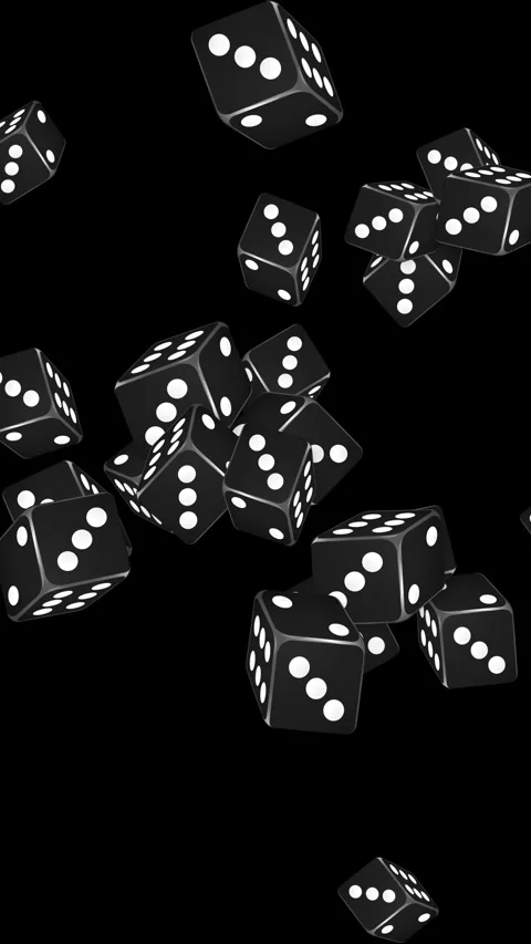 Falling Black Dice Animation with White Pips on Black Background Stock Footage 344832607