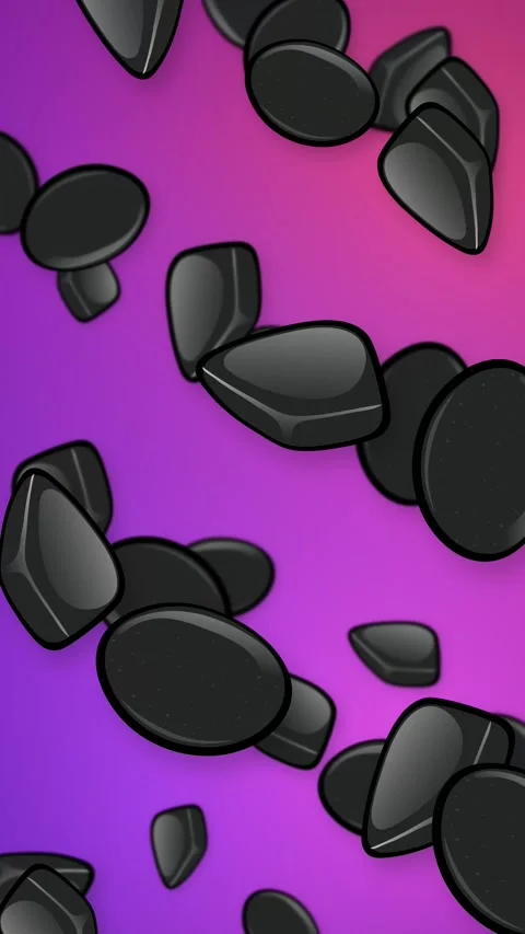 Falling Black Geometric Objects Over Vibrant Purple and Pink Mesh Background Stock Footage 342779748