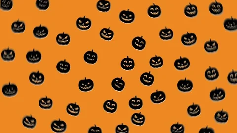 Falling Black Jack-O-Lantern Pumpkins Pattern on Orange Background animation Stock Footage 346224609