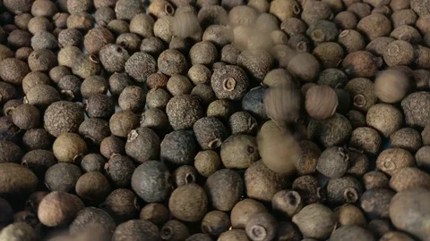 Falling black pepper in slow motion. Stock Footage 75540997