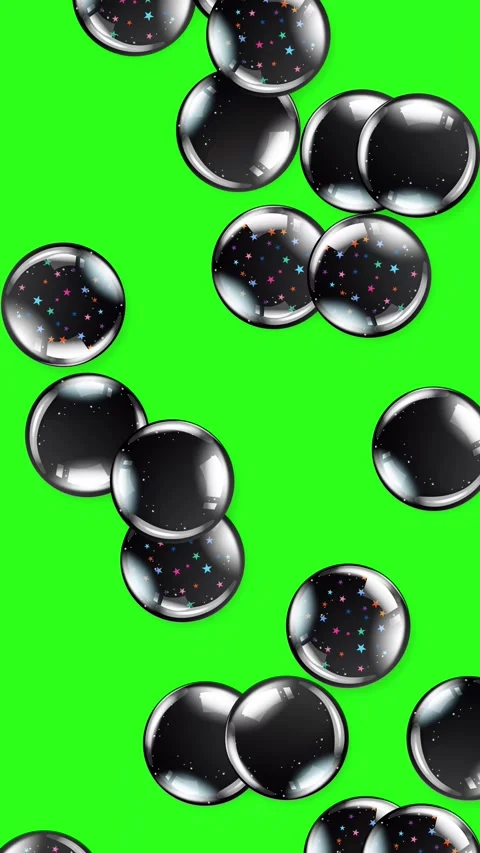 Falling Black Spheres with Star Patterns on Green Screen Background Stock Footage 346569685