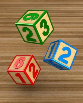 Falling blocks with numbers. 3D illustration Stock Illustration