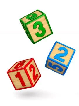 Falling blocks with numbers on white background. Isolated 3D illustration Stock Illustration