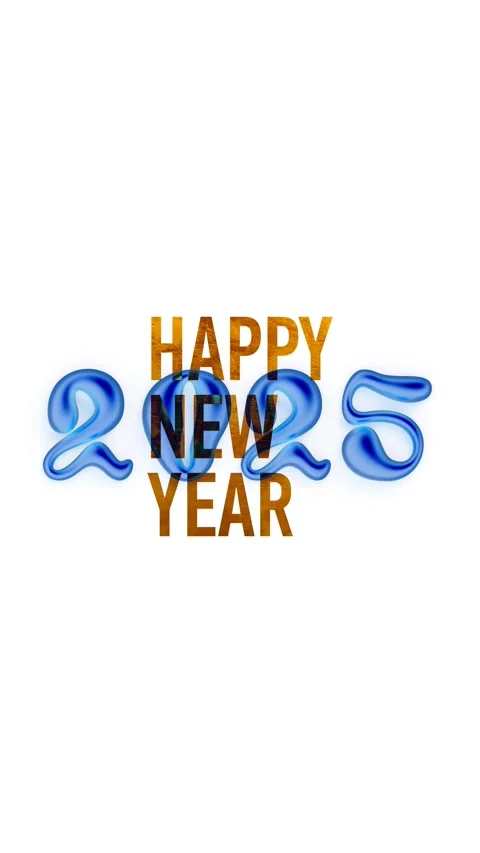Falling blue 3D 2025 and gold text Happy New Year on white background Stock Footage 288909459
