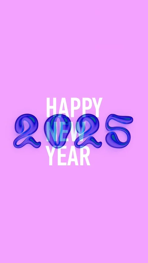 Falling blue 3D liquid 2025. Text Happy New Year on purple background Stock Footage 289797599
