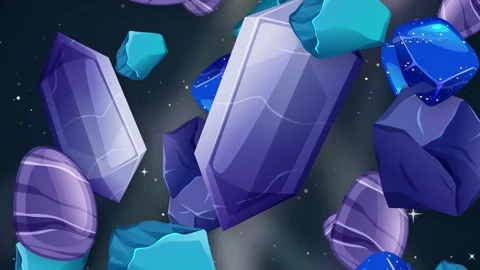 Falling Blue and Purple Crystals and Stones Over Glittering Space Background Stock Footage 342319338