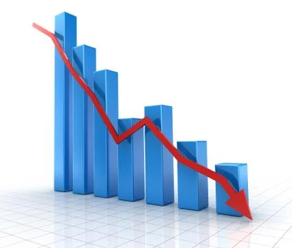 Falling blue chart with down red arrow Stock-Illustration