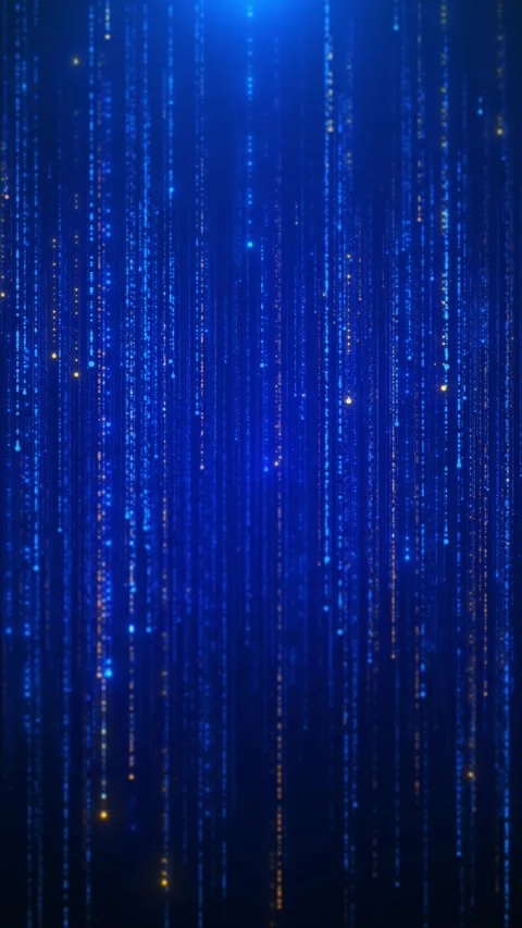 Falling blue code streams with golden light accents, vertical particle trails Stock Footage 334126966