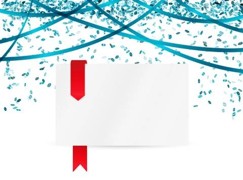 Falling blue confetti and blank paper Stock Illustration