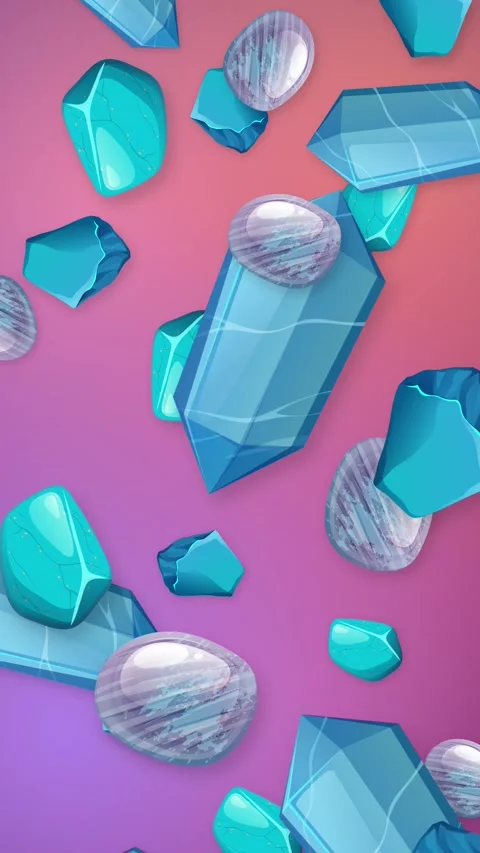 Falling Blue Crystals and Gemstones Animation on Pink Gradient Background Stock Footage 344717923