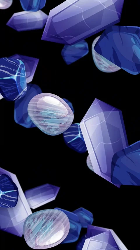 Falling Blue Crystals and Gemstones Animation on Black Background Stock Footage 344836457