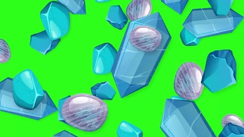 Falling Blue Crystals and Polished Gemstones on Green Screen Background Stock Footage 342319247