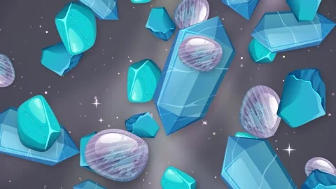 Falling Blue Crystals and Purple Gemstones Over Glittering Background Stock Footage 343699215