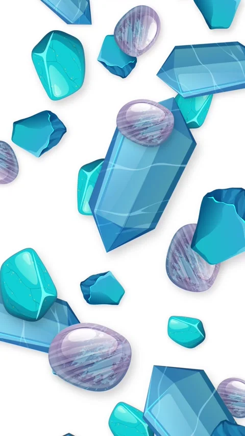Falling Blue Crystals and Purple Gemstones on White Background Stock Footage 344936159