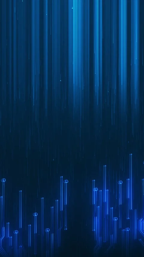 Falling blue data circuit visual luminous vertical streaks, edge electronics, Stock Footage 340525770